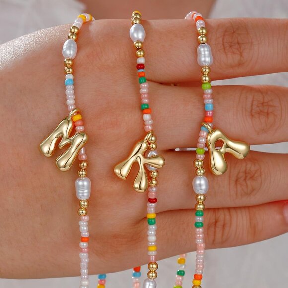 Beautiful Initial Necklace for Girls - Colorful Pearl & Gold Pendant Design - Picture 7 of 7